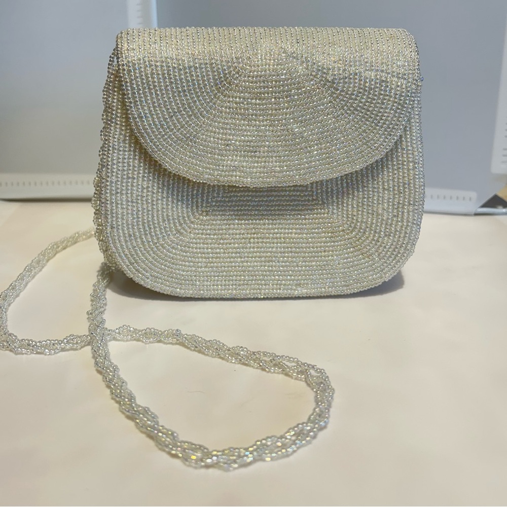 La Regale Ivory Beaded Evening Crossbody Bag